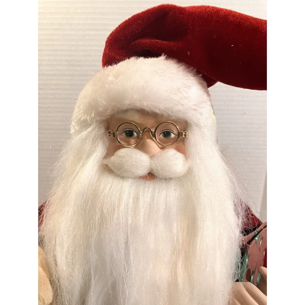 18” Bedtime Santa In Robe With Teddy Bear And Book Christmas Holiday Decor